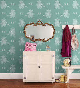 turquoise toile wallpaper