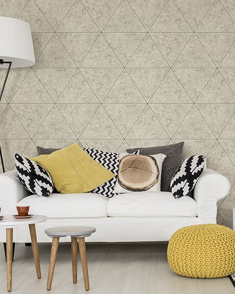 Polished Concrete Off-White Geometric Wallpaper