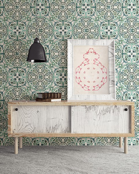 Florentine Green Tile Wallpaper