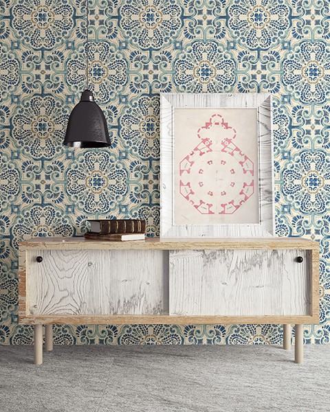 Florentine Blue Tile Wallpaper