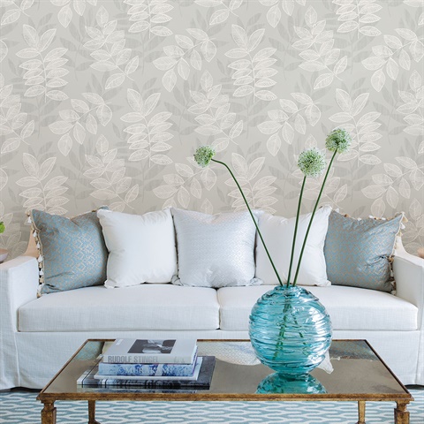 Chimera Silver Flocked Leaf Wallpaper
