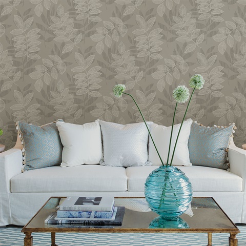 Chimera Platinum Flocked Leaf Wallpaper