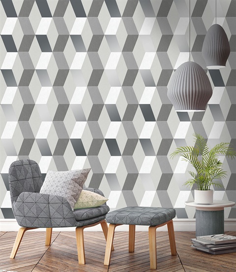 2834-M1470 Rochelle Grey Geometric Wallpaper