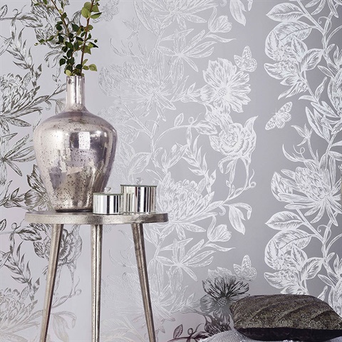 2834-M1473 Marquis Grey Floral Wallpaper