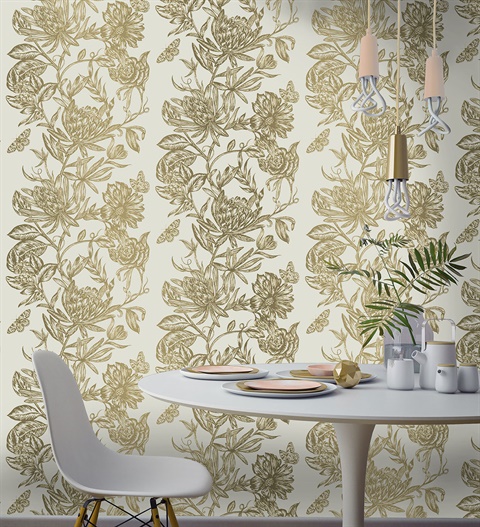 2834-M1474 Marquis Gold Floral Wallpaper