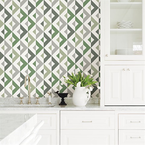 Seesaw Green Geometric Faux Linen Wallpaper