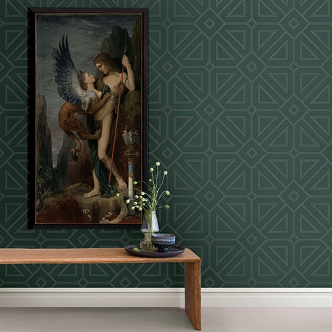 Voltaire Dark Green Geometric Wallpaper