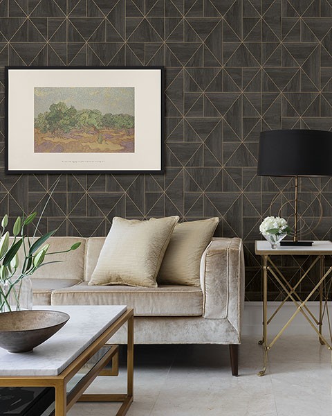 Cheverny Dark Brown Geometric Wood Wallpaper