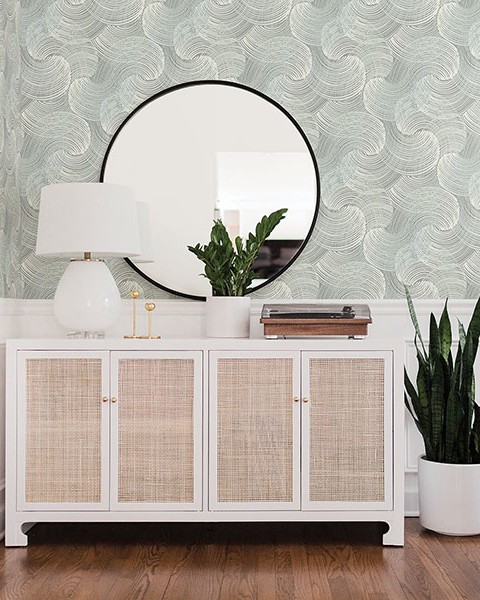 Karson Teal Swirling Geometric Wallpaper