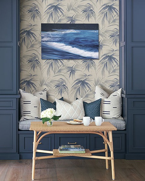 Darlana Blue Grasscloth Wallpaper