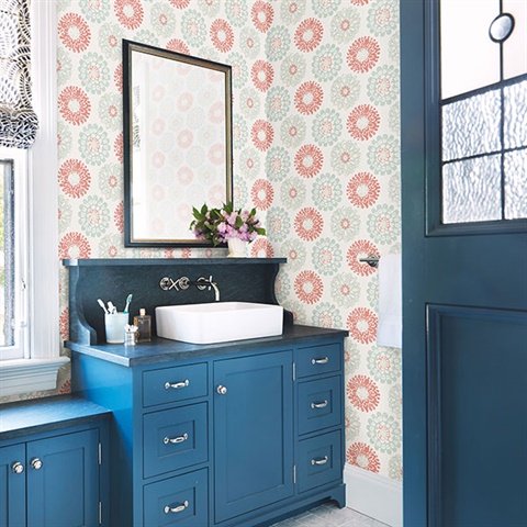 Sunkissed Coral Floral Wallpaper
