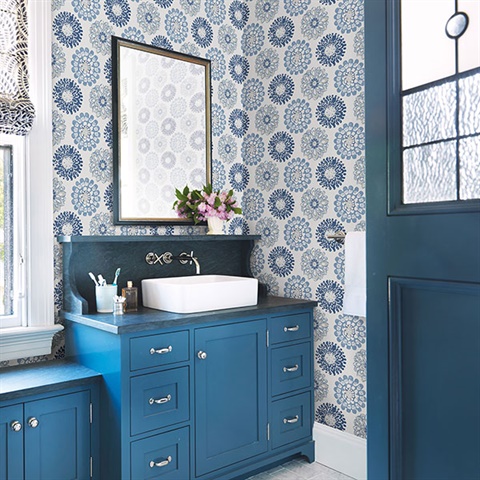 Sunkissed Blue Floral Wallpaper