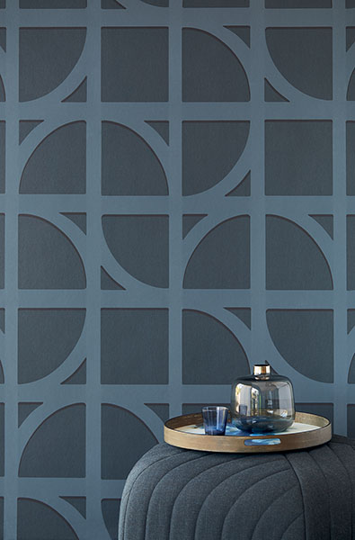 Shapes Dark Blue Curved Trellis Wallpaper
