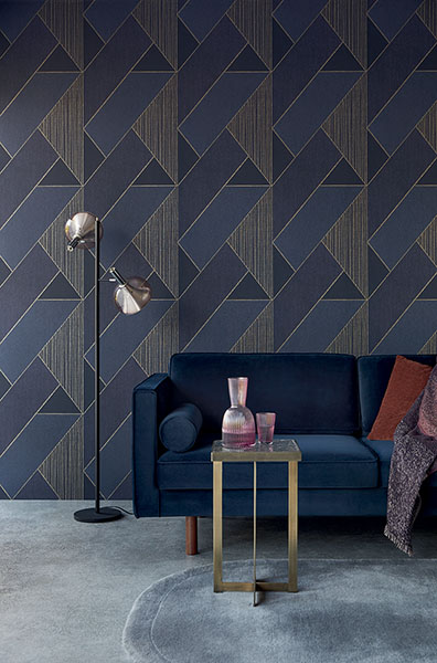Art Deco Dark Blue Glam Geometric Wallpaper