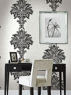 Black and White Hollywood Damask Wallpaper