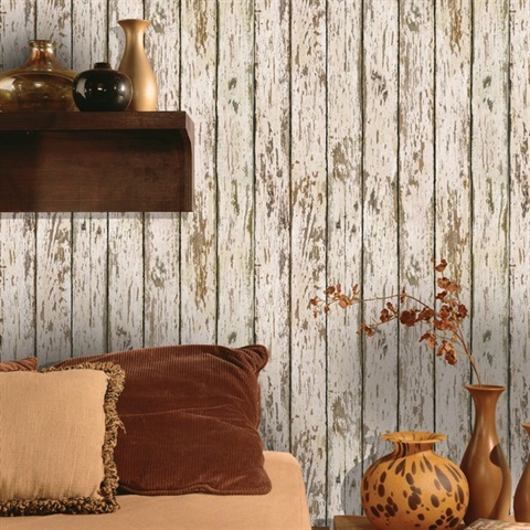 Grendel White Faux Weathered Wood Wallpaper