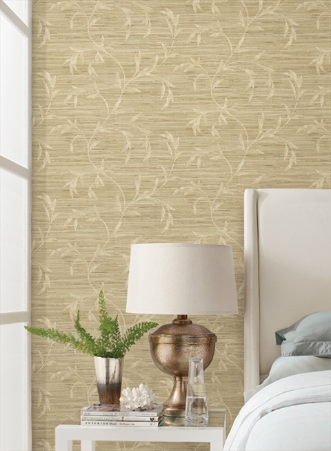Neutral Faux Grasscloth with Vine Scroll