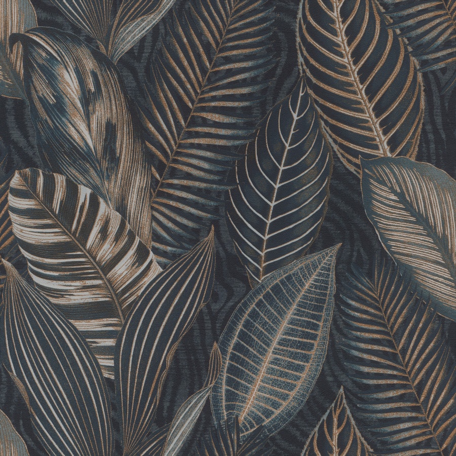 Acacius Dark Blue Tropical Foliage Wallpaper