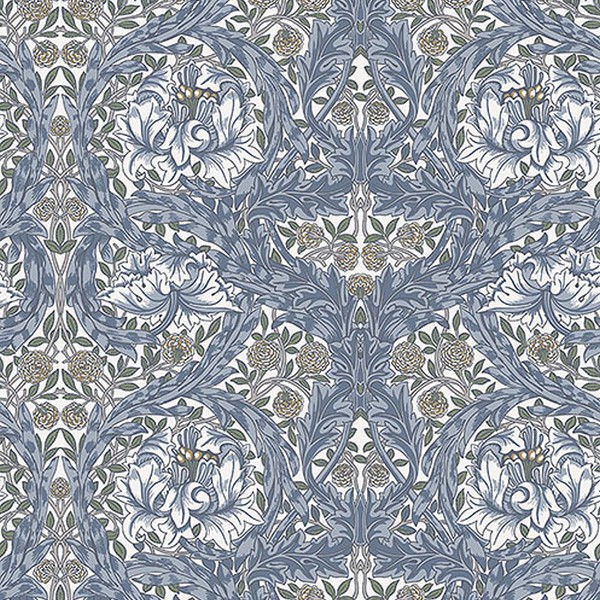 African Marigold Blue Floral Wallpaper
