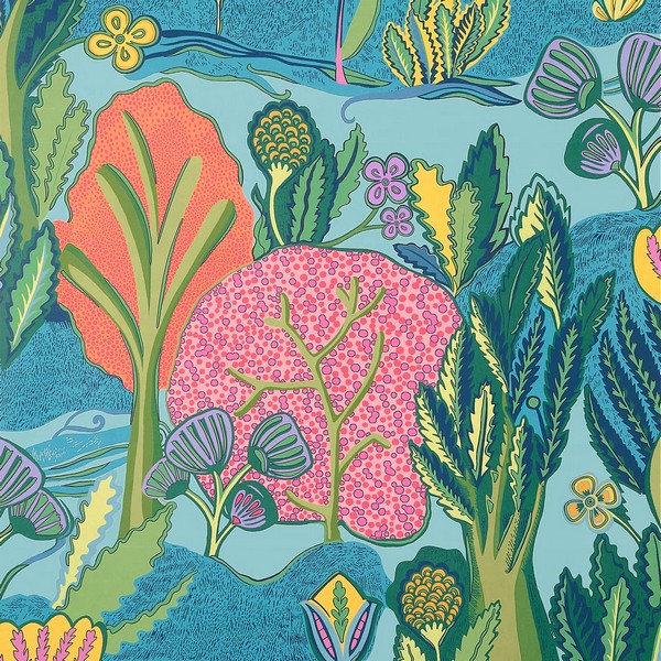 Albero Tangerine and Turquoise Wallpaper