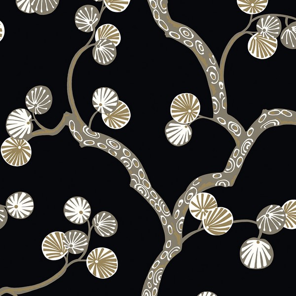 Allegra Branches Jet Black & Metallic Gold Wallpaper