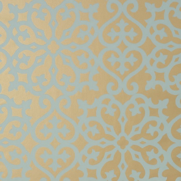 Allison Aqua on Metallic Gold Wallpaper