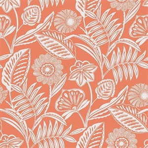 Alma Coral Tropical Floral Wallpaper
