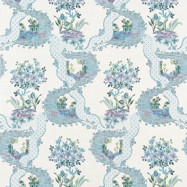 Antoinette Blue and Plum Wallpaper