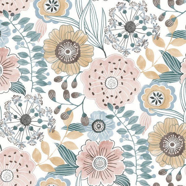 Artistic Bouquet Ochre & Ocean Wallpaper