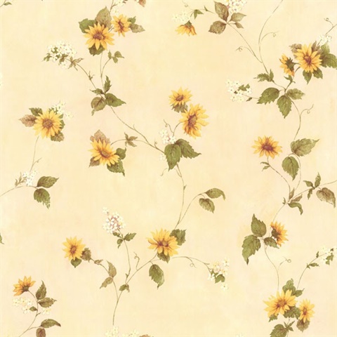 August Yellow Floral Trail Wallpaper