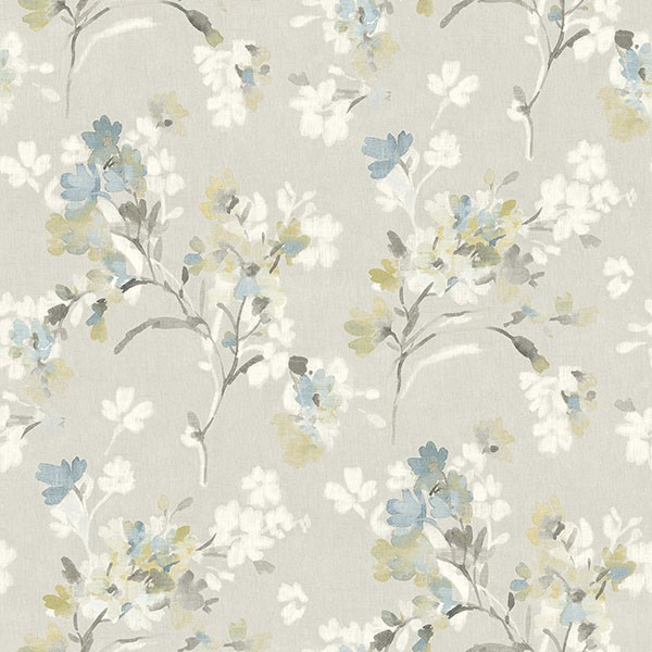Azalea Light Grey Floral Branches Wallpaper