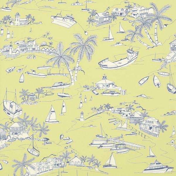 Bahamas Citron and Navy Wallpaper