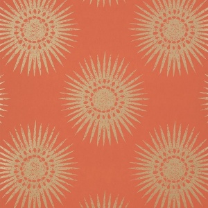 Bahia Metallic Gold on Coral Wallpaper