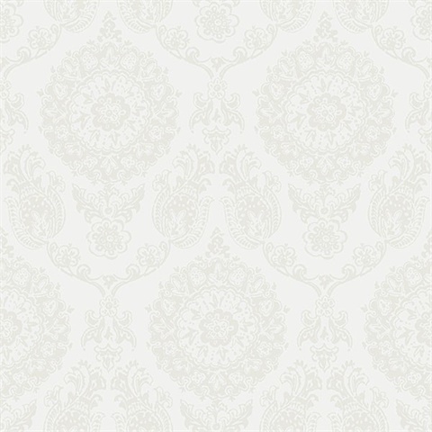 Helm Damask White Floral Medallion Wallpaper