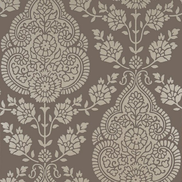 Balmuccia Damask Pewter on Chestnut Wallpaper