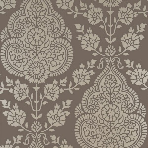 Balmuccia Damask Pewter on Chestnut Wallpaper