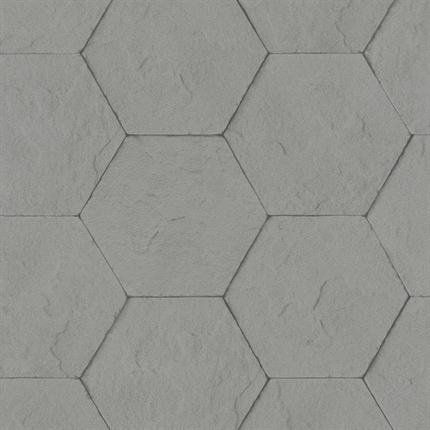 Bascom Dark Grey Stone Hexagon Wallpaper