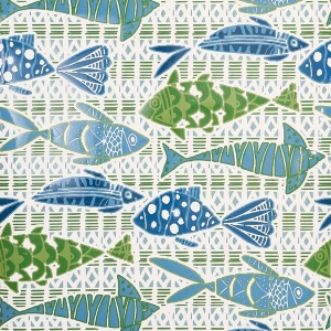 Batik Fish Blue and Green Wallpaper
