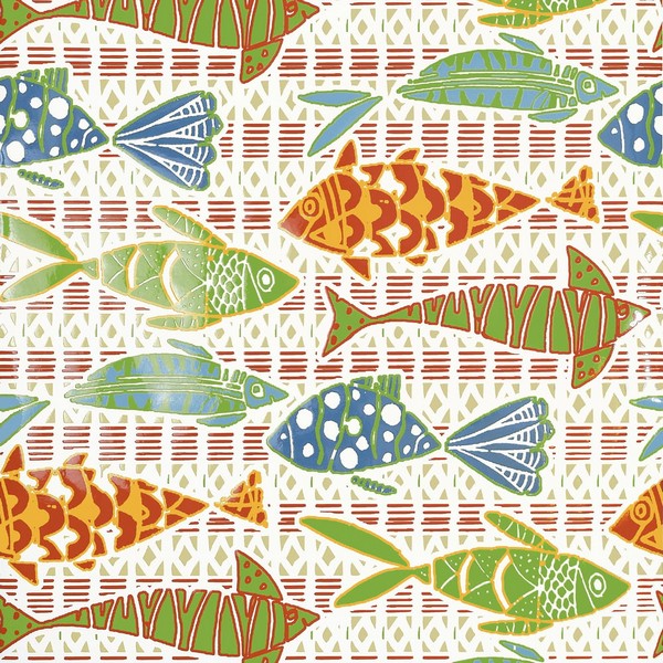 Batik Fish Coral and Blue Wallpaper