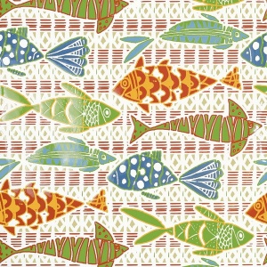 Batik Fish Coral and Blue Wallpaper
