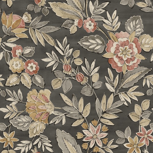 Begonia Black Floral Trail Wallpaper