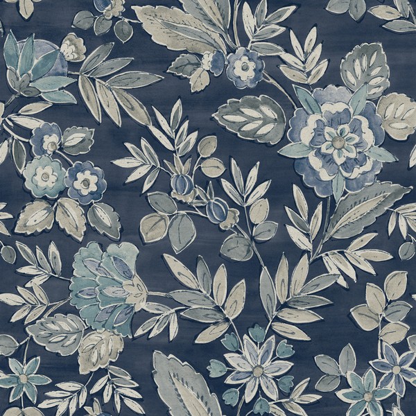 Begonia Indigo Floral Trail Wallpaper