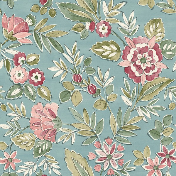 Begonia Teal Floral Trail Wallpaper