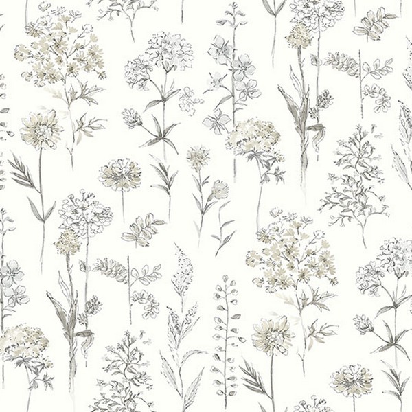 Bergamot Light Grey Wildflower Wallpaper
