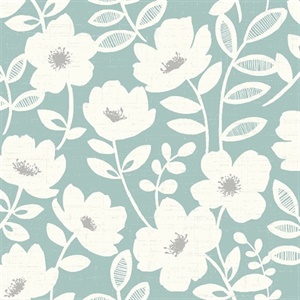 Bergman Teal Scandi Flower Wallpaper
