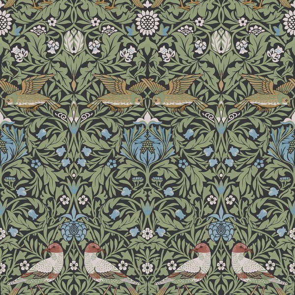 Bird Multicolor Floral Thicket Wallpaper