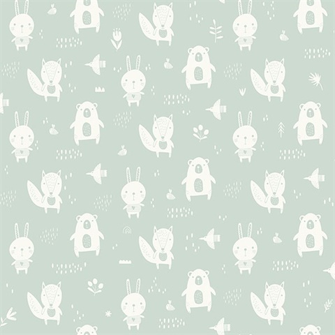 Bitsy Mint Woodland Wallpaper