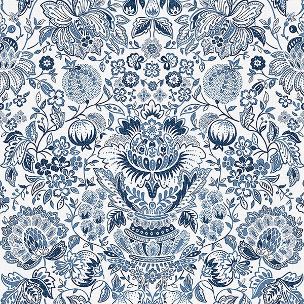 Blanche Blue Floral Damask Wallpaper
