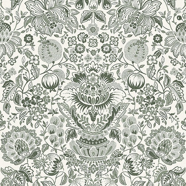Blanche Dark Green Floral Damask Wallpaper