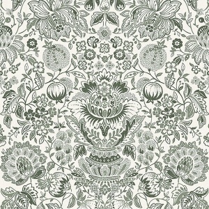 Blanche Dark Green Floral Damask Wallpaper
